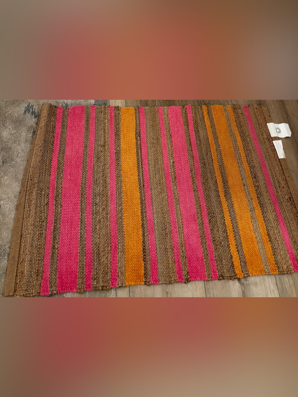 World Market Pink Orange Striped Jute Rug 2x3 EUC